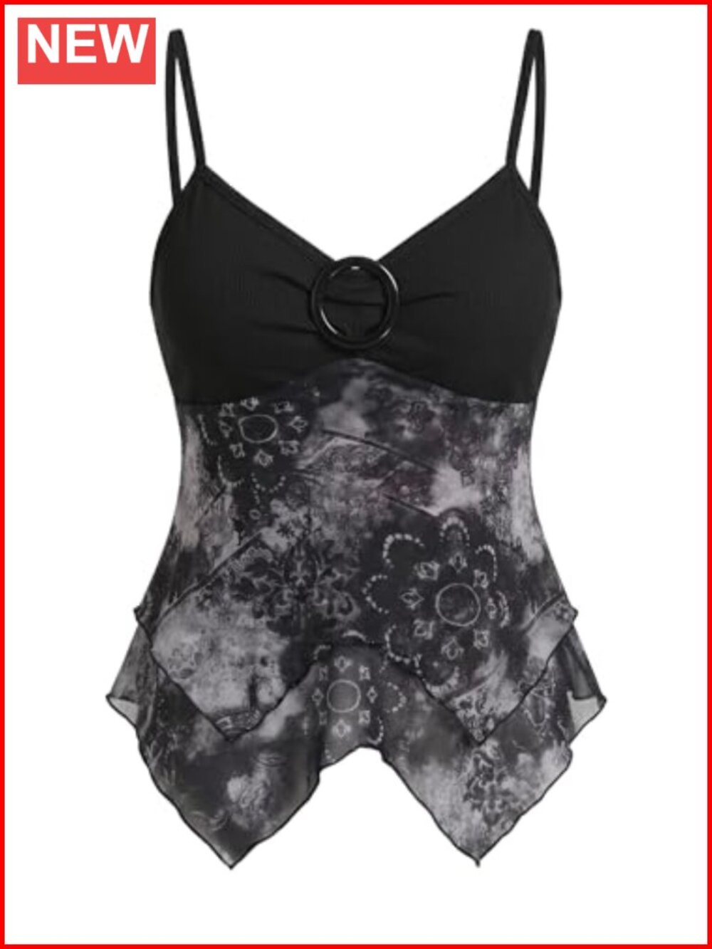 Y2K Floral Camisole Asymmetrical Ruffle Hem V-Neck Flowy Tank Top